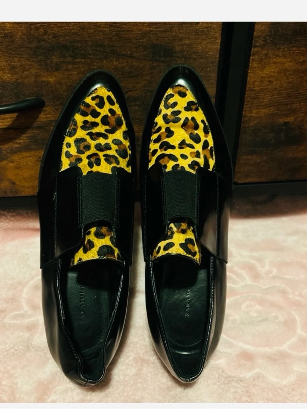 Zara Black and Leopard Slip-On Shoes, size 8.5 (EU39), Excellent Condition